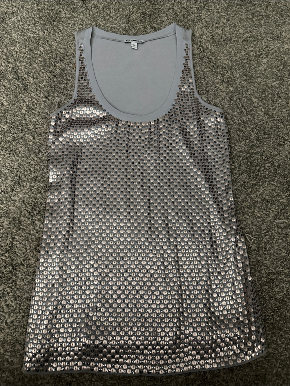 Express Silver Sequin Scoop Tank Top
